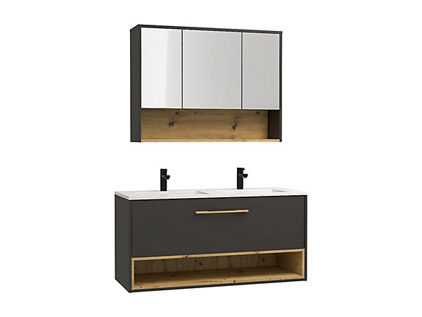 Meuble de salle de bain suspendu anthracite avec vasque à encastrer et armoire de toilette - 120 cm - YANGRA