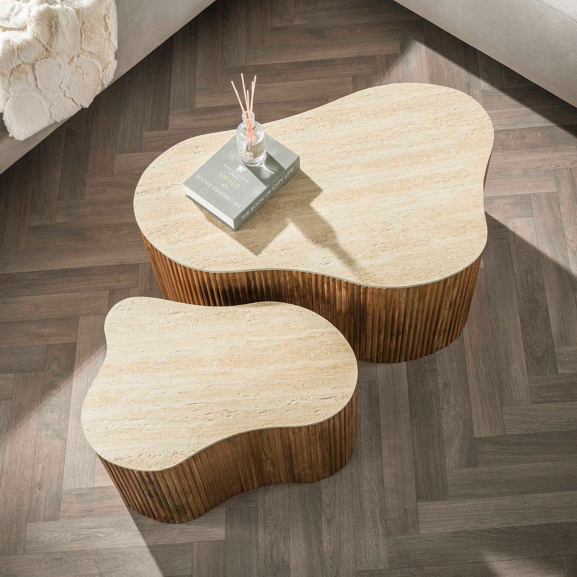 Table basse design organique effet travertin 3D (x2) ASCOLI