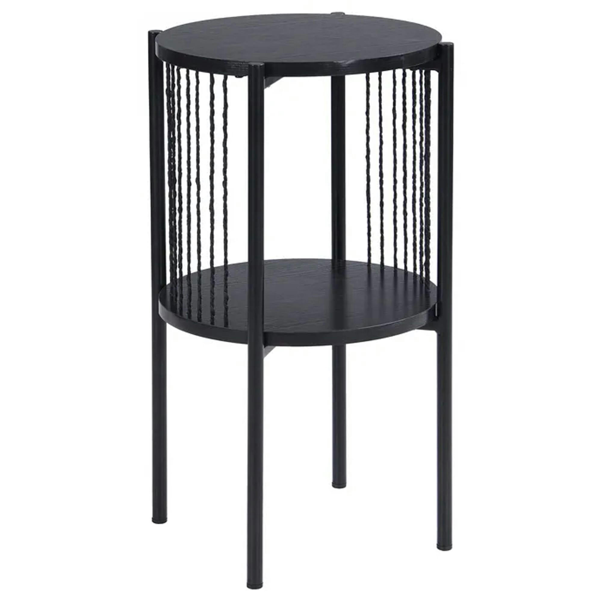 - Table de chevet noire 2 plateaux, métal et corde 35x35x65cm