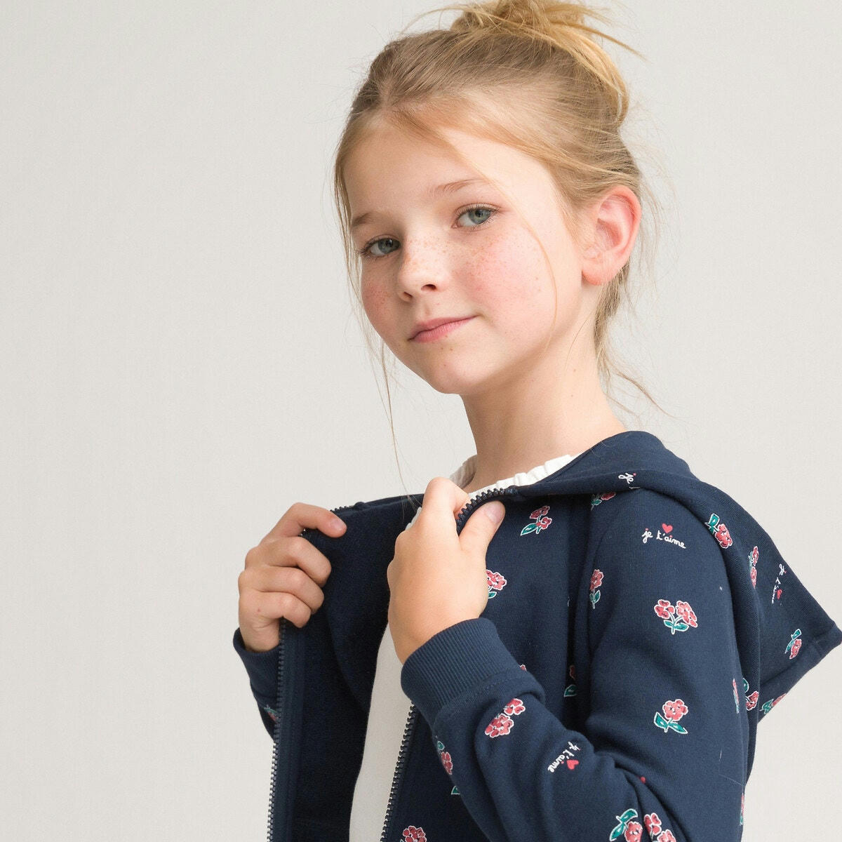Sweat zippé à capuche, imprimé floral