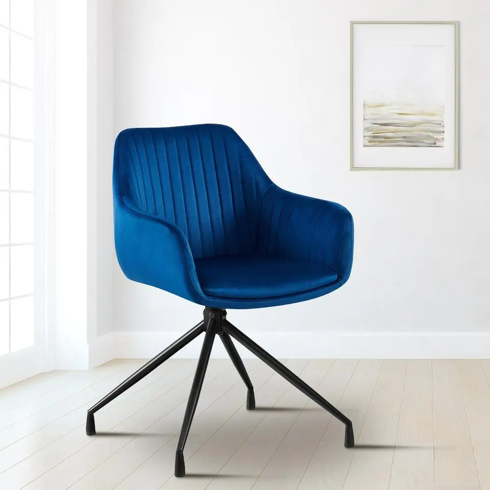 CLP Eetkamerstoel Welby zwart Frame - Fluweel - donkerblauw