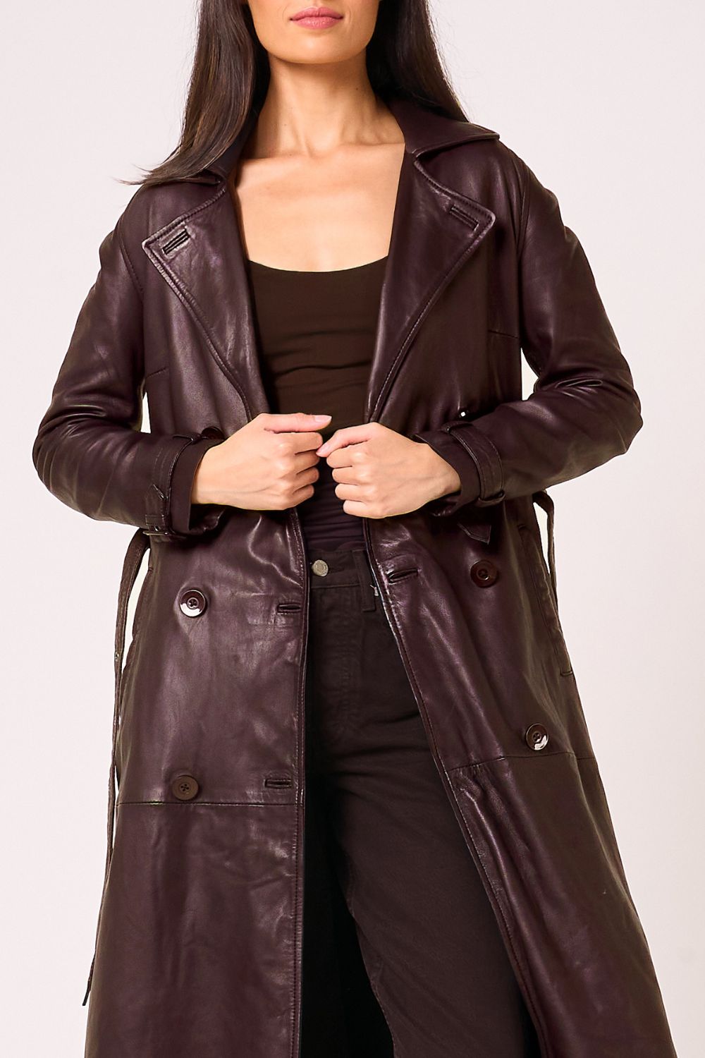 Barneys Originals Real Leather Burgundy Trench Coat