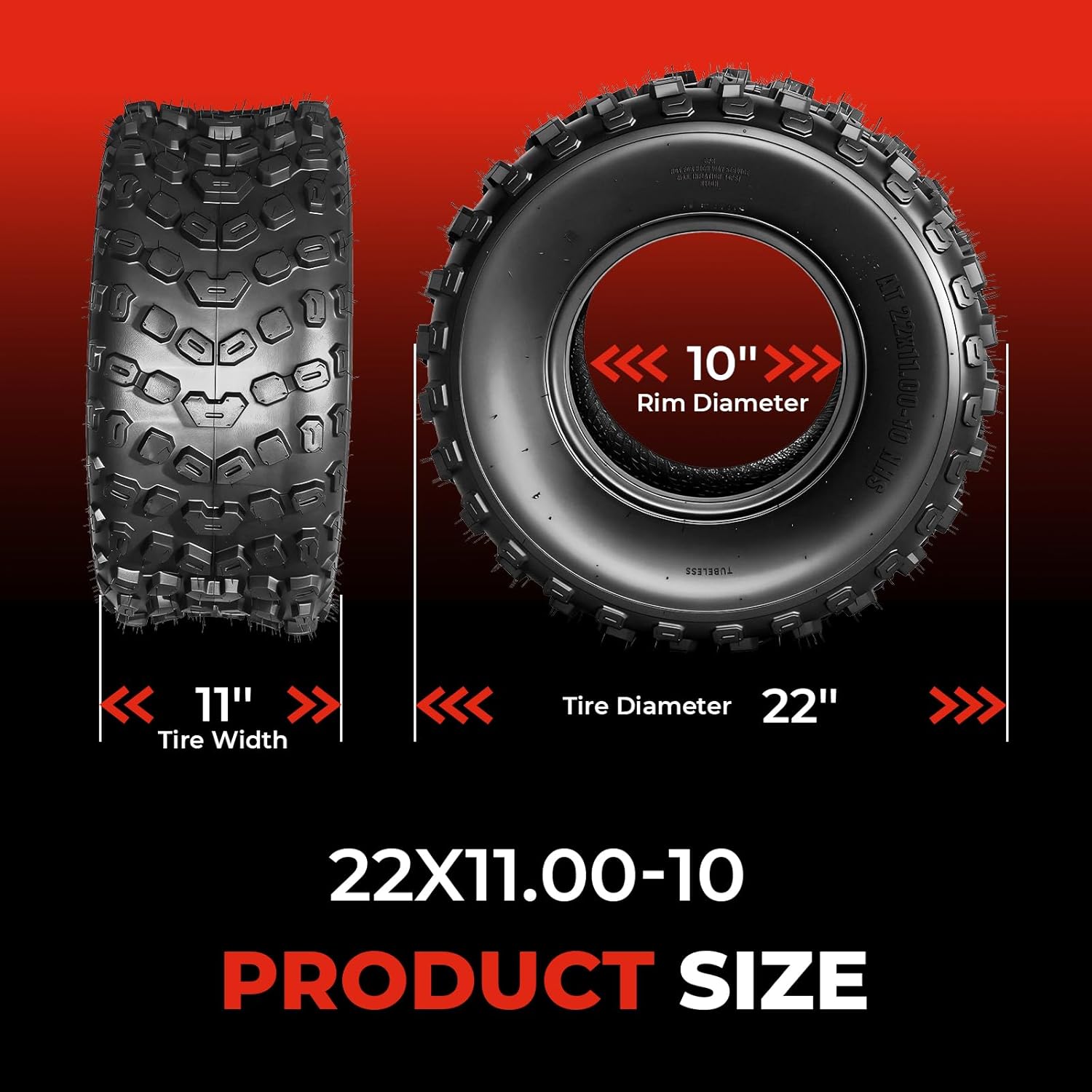Set of 2 ATV/UTV Tires 22x11-10, 6PR 22x11x10 All-Terrain Tires, Tubeless, Puncture Resistant, Directional Tread