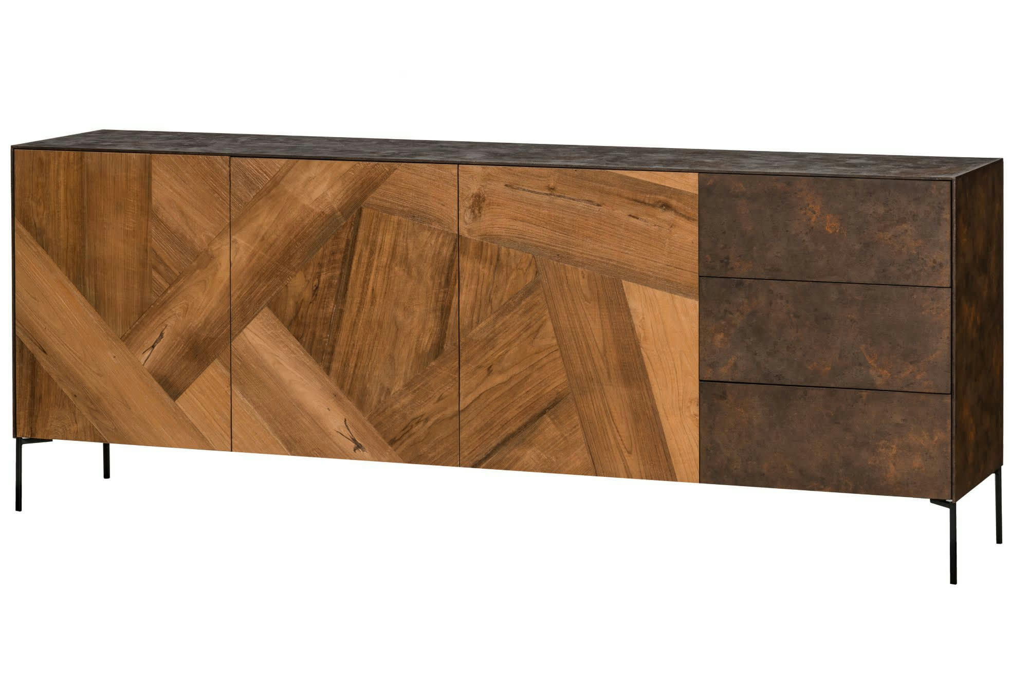 JAKARTA - Buffet en bois de teck et métal 3 portes et 3 tiroirs