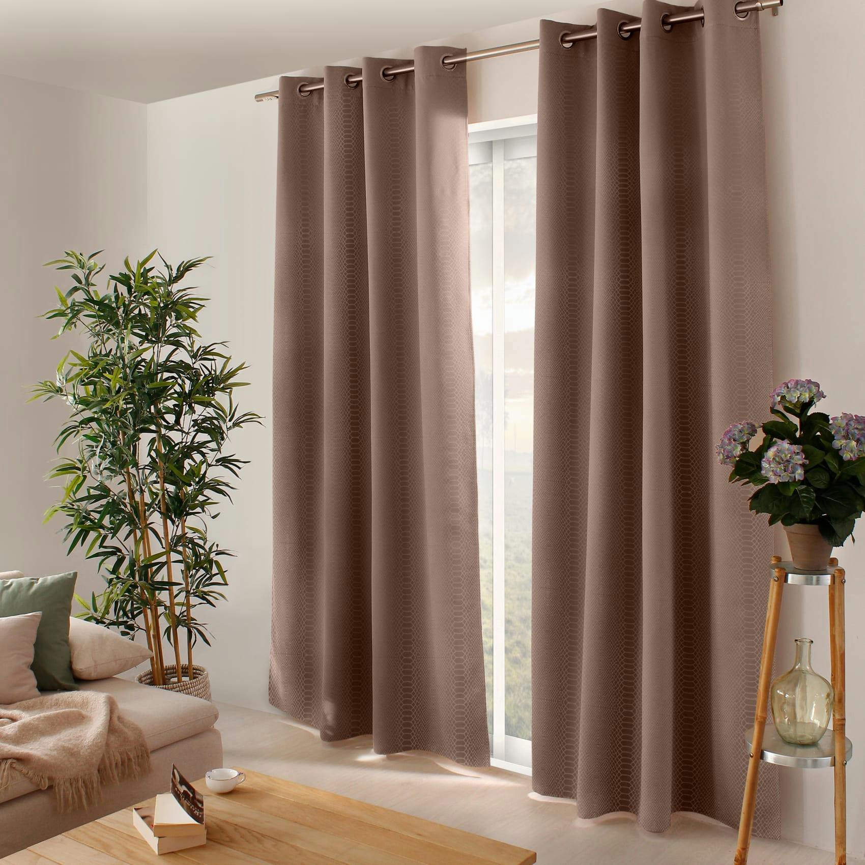 - Rideau occultant imprimé peau de serpent polyester taupe 140x240 cm