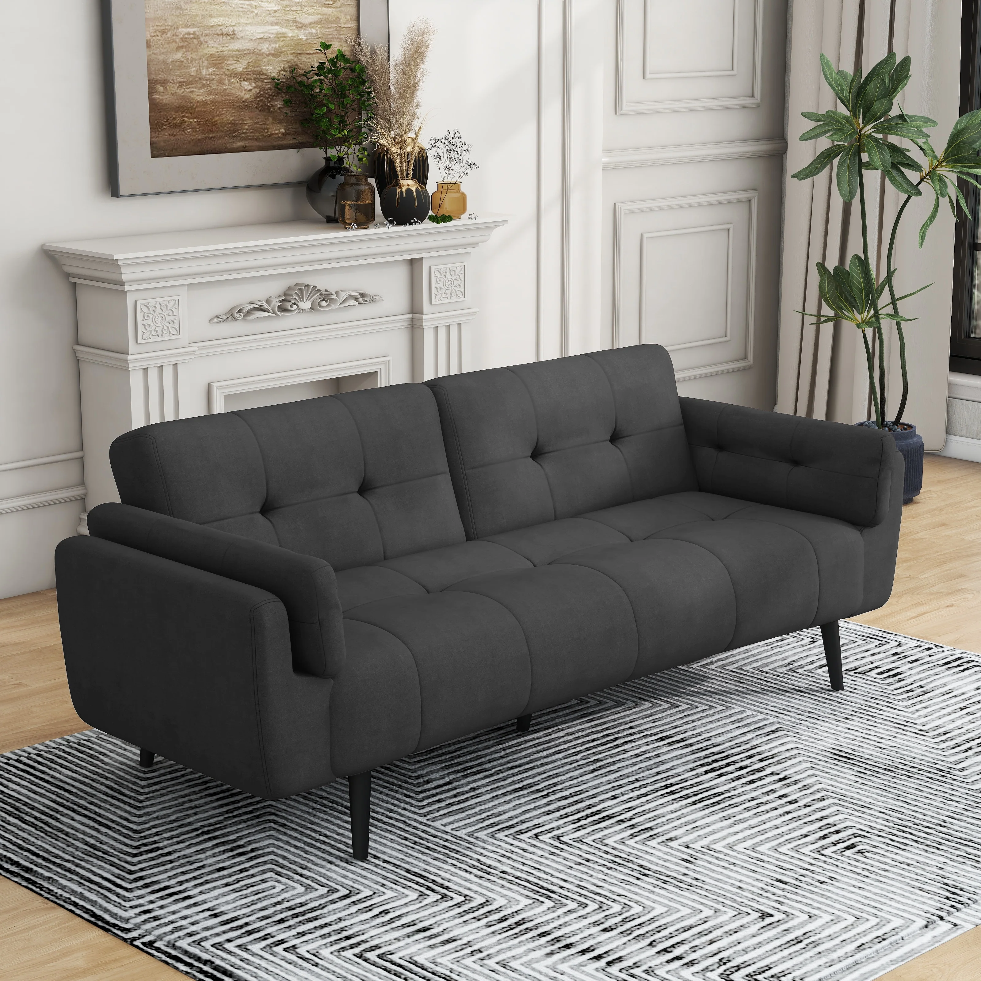 75 Convertible Sleeper Futon Sofa Bed With Adjustable Tufted Back