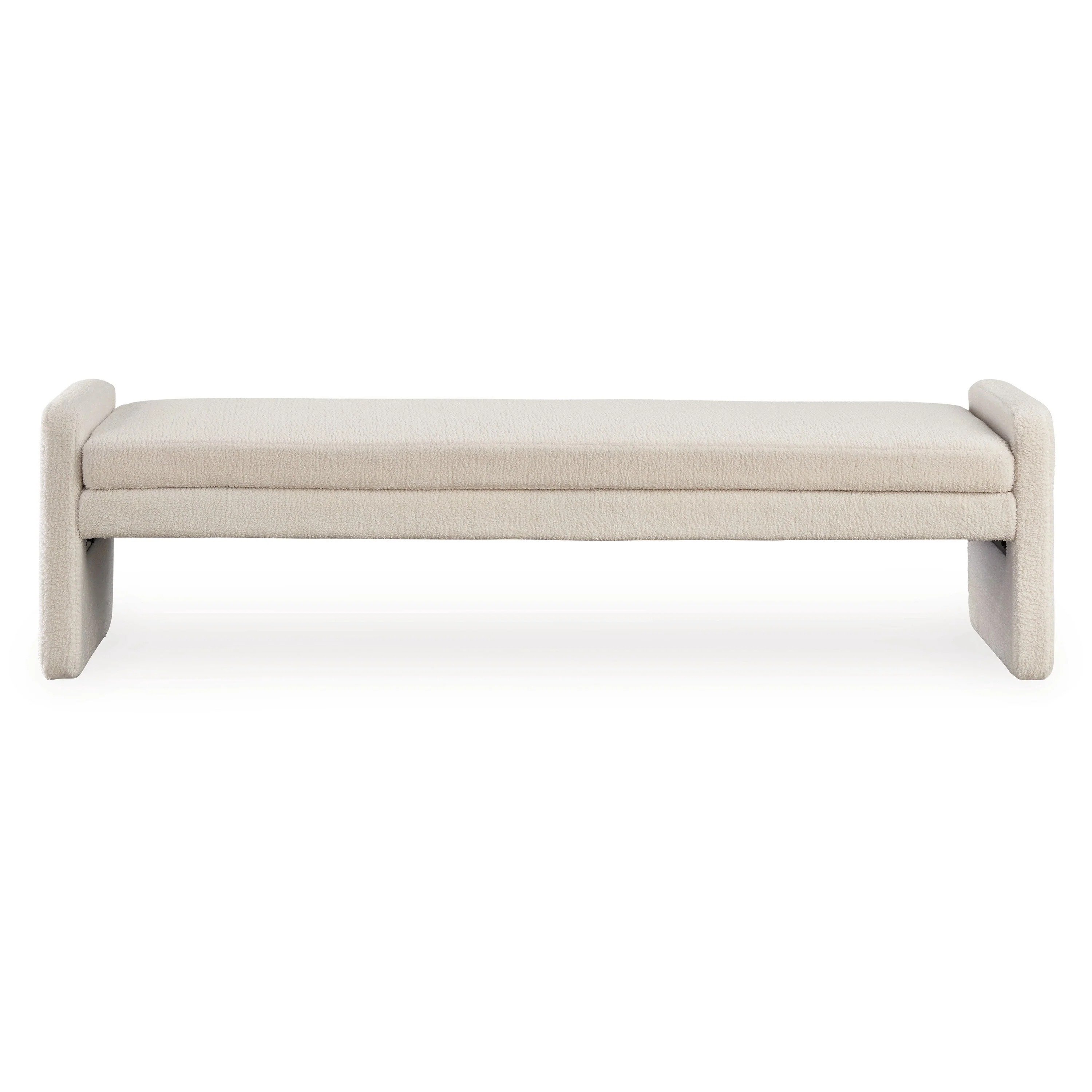 Accent Bench, 71 Inch, Plush Faux Shearling Upholstery, Ivory White