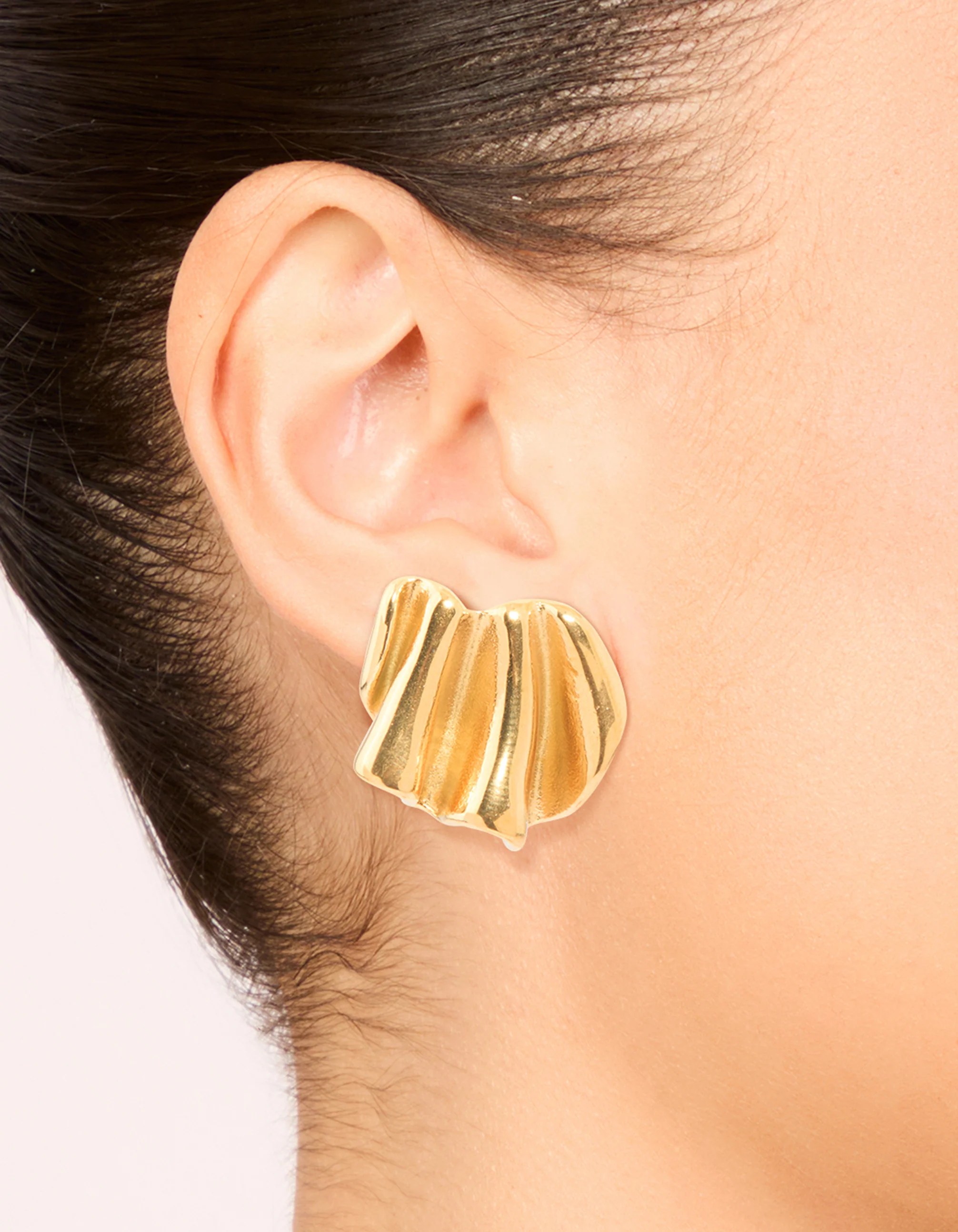Waterproof Gold Plated Stainless Steel Wavy Fan Stud Earrings