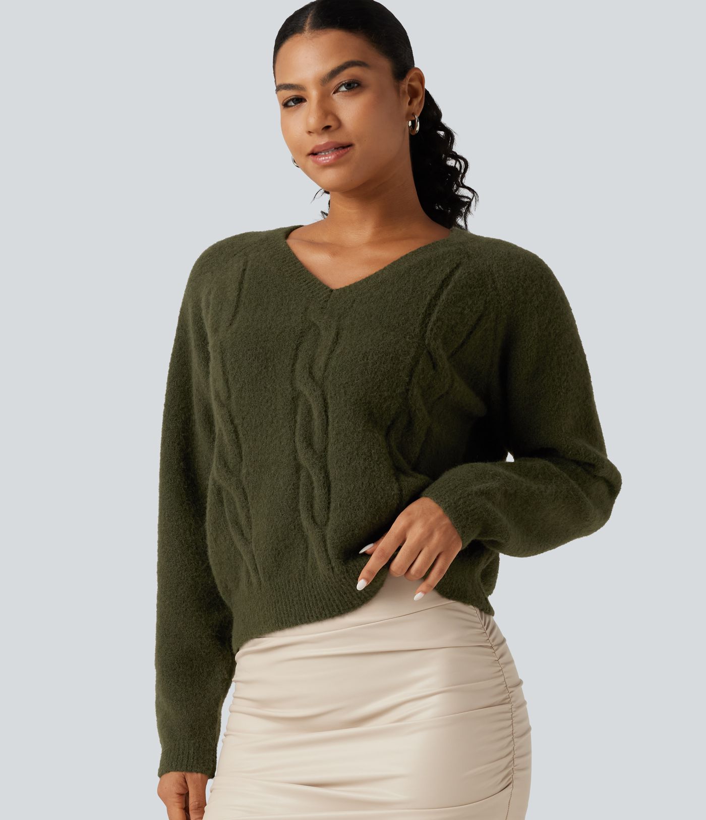 Pull de bureau à encolure en V et manches longues raglan
