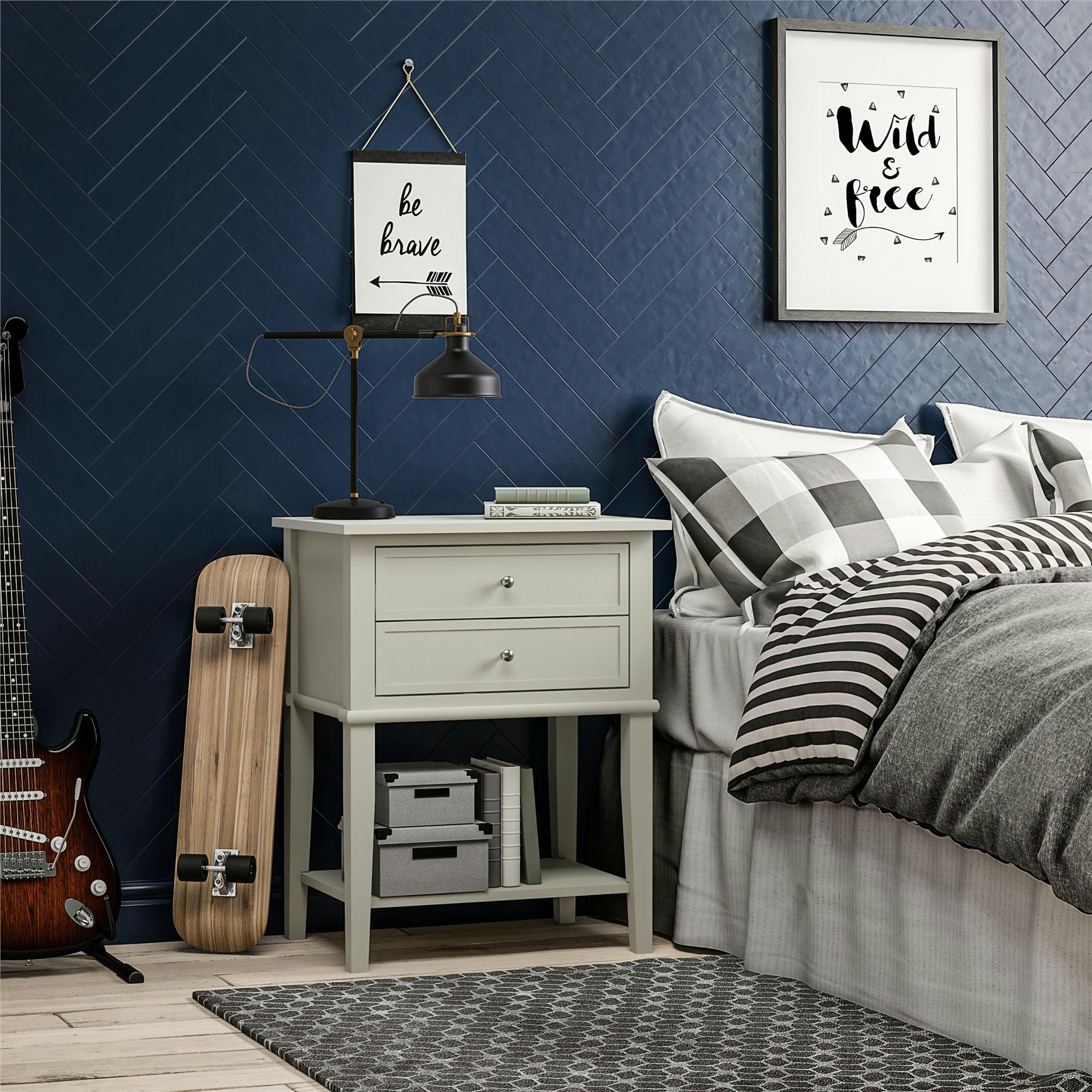 FRANKLIN - Table d'appoint avec 2 tiroirs en MDF blanc