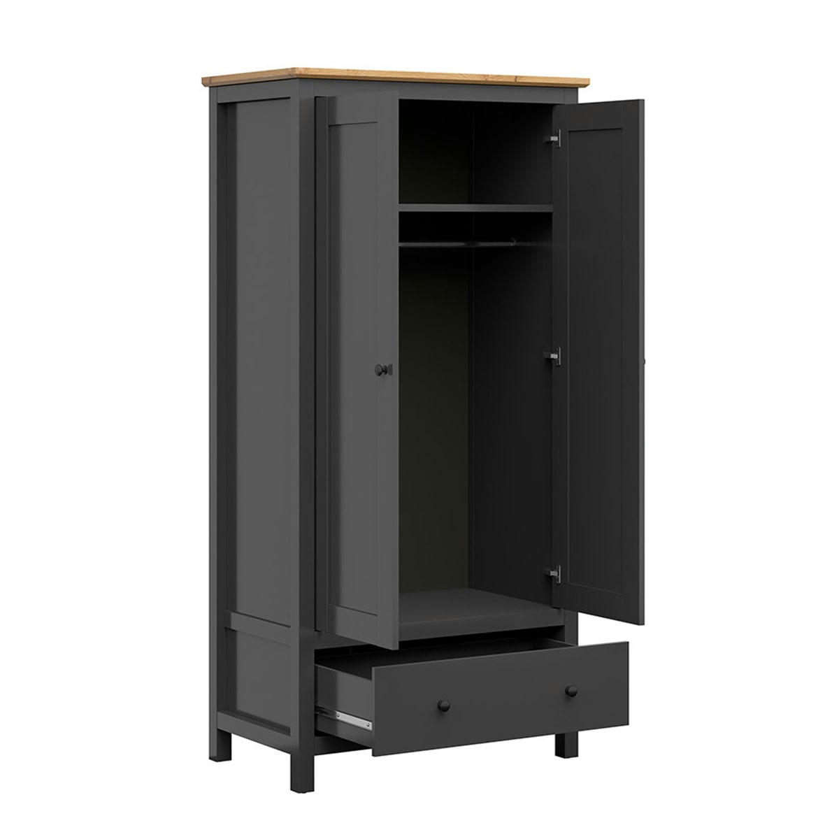- Armoire 2 portes 1 tiroir gris anthracite et naturel