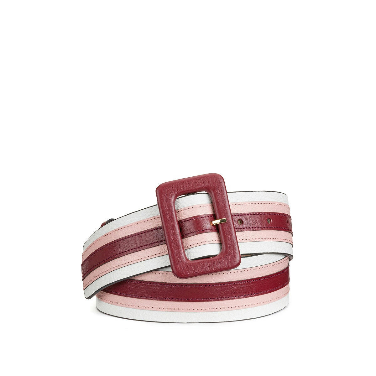 Ceinture boucle carrée tricolore en cuir
