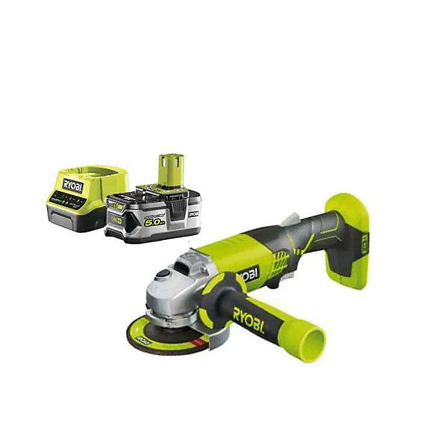 Pack RYOBI Meuleuse d'angle 18 V One  R18AG-0 - 1 batterie 5.0Ah - 1 chargeur rapide 2.0Ah RC18120-150