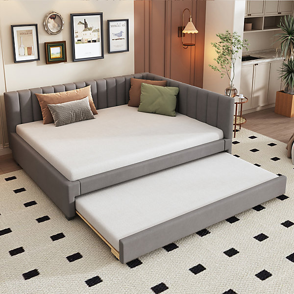 Lit tapissé 140 par 200 cm canapé-lit extensible lit multifonction avec sommier lits invités tissu velours gris