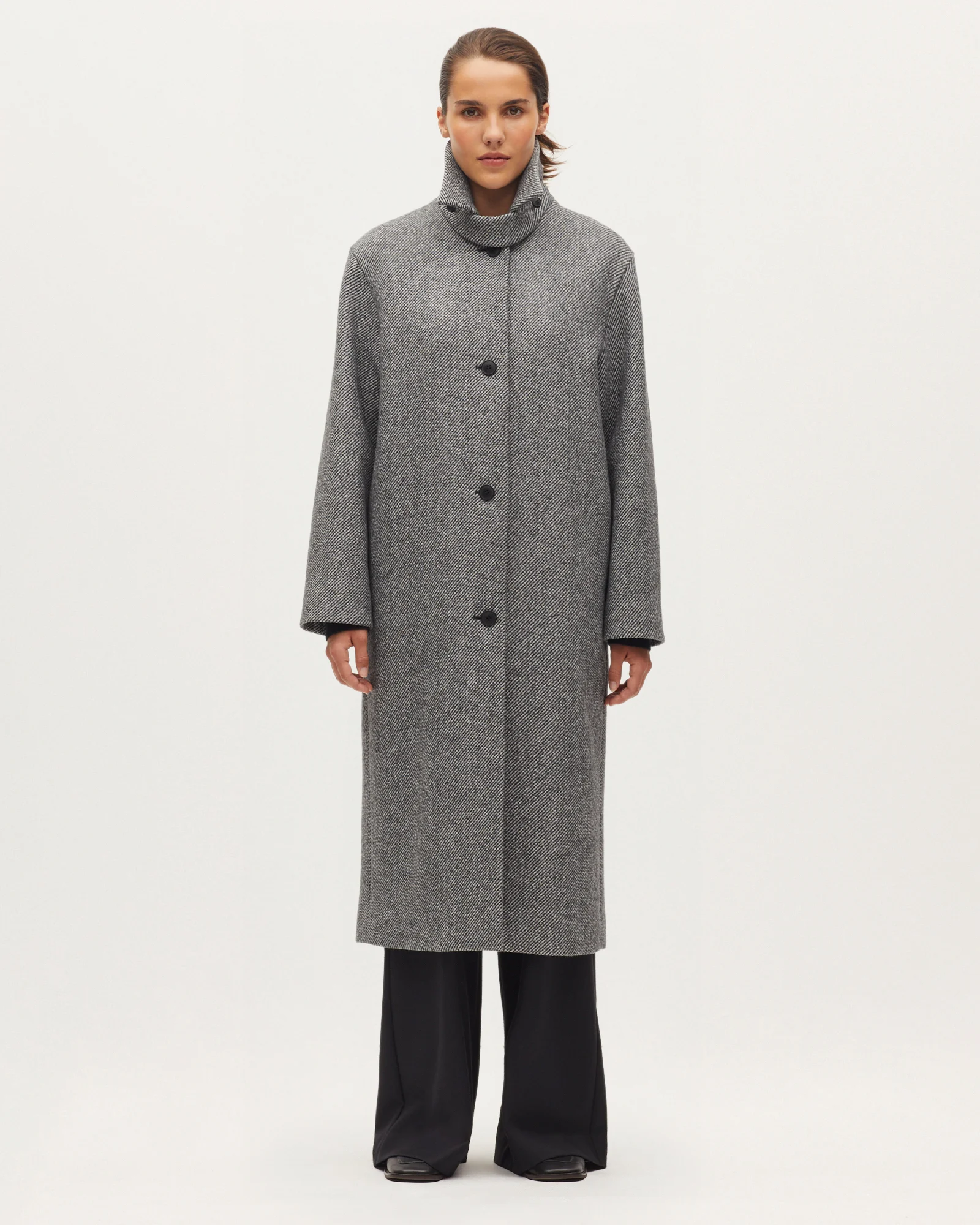 Manteau droit long en laine melangée