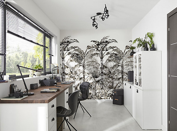 Papier peint panoramique Intissé GoodHome Turman noir et blanc 280 x 159 cm