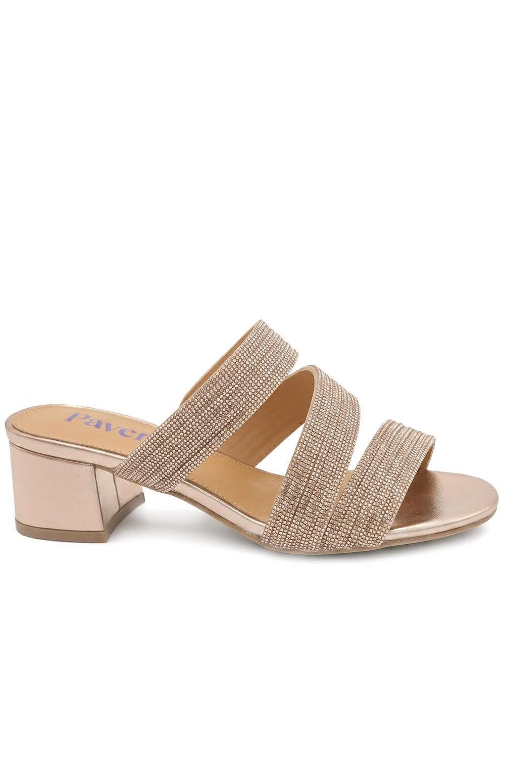 Pavers Diamante Block Heel Strappy Sandals