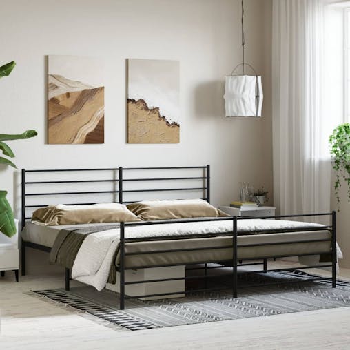 NNEVL Metal Bed Frame with Headboard and Footboard Black 183x203 cm King