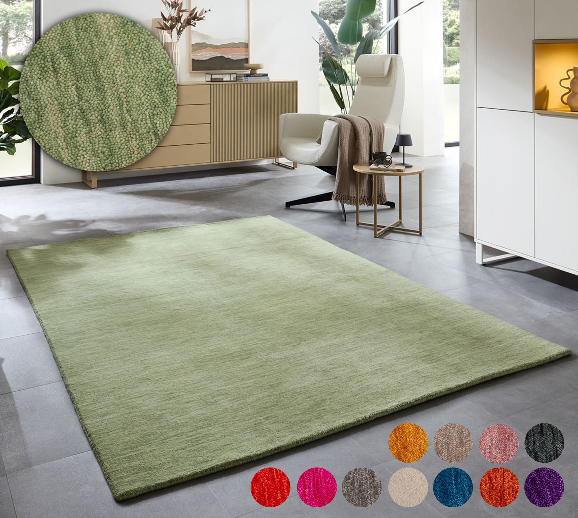 Theko Handgeweven UNI-tapijt Holi 90x160 cm - Groen