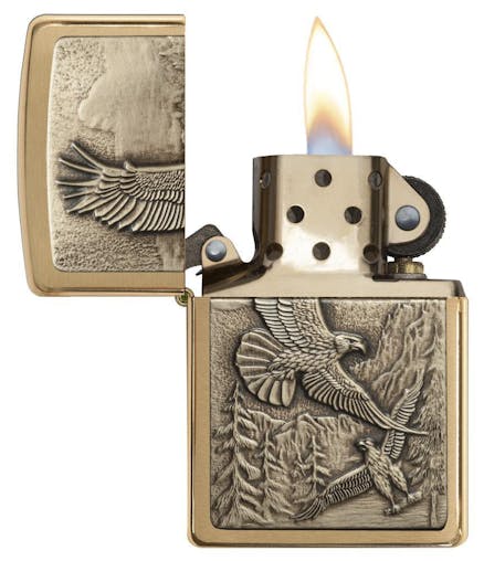 ZIPPO SOARING WHERE EAGLE DARE BRUSHED BRASS LIGHTER GIFT BOX 92854