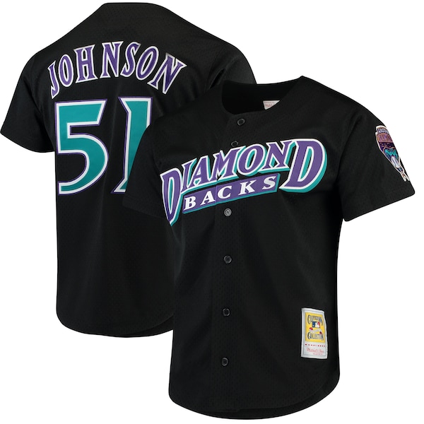 Randy Johnson Arizona Diamondbacks Cooperstown Collection Mesh Batting Practice Button-Up Jersey - Black