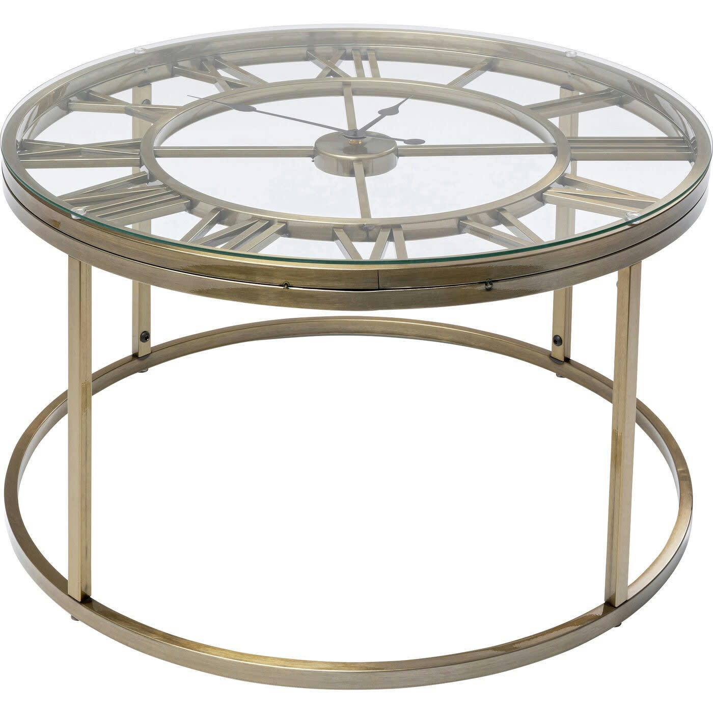 ROMAN - Table basse horloge en verre et acier doré