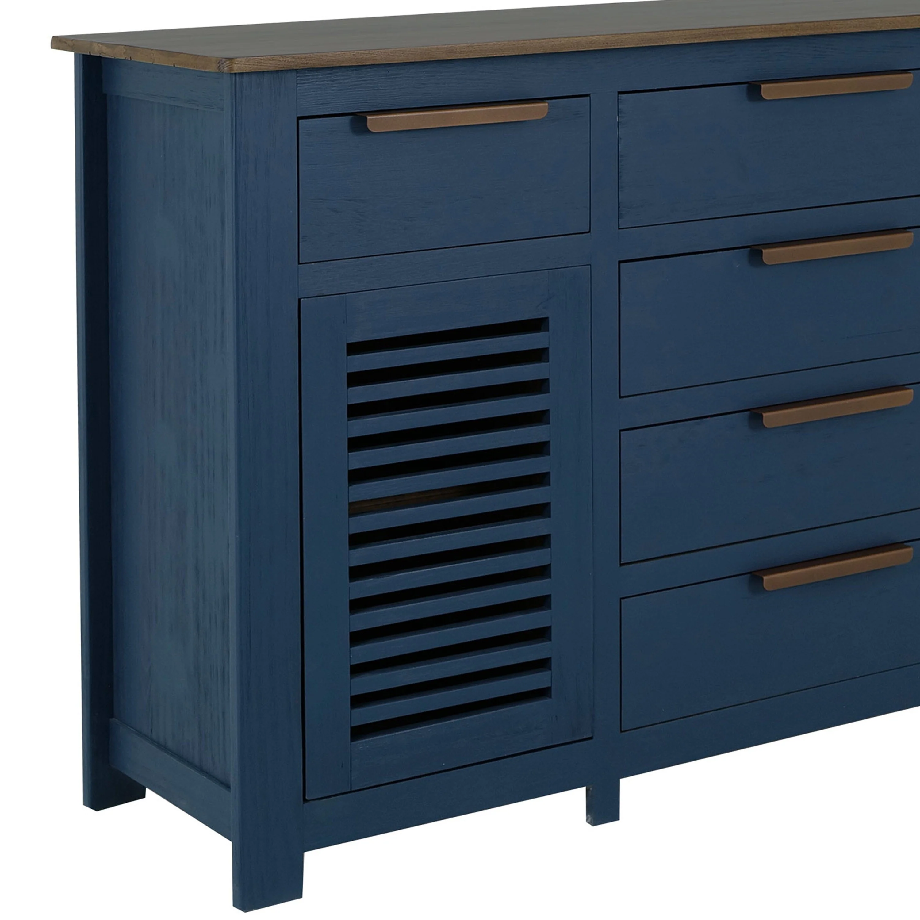 Boney Sideboard Buffet Console, 6 Drawers, 2 Doors, Blue Brown 69 Inch