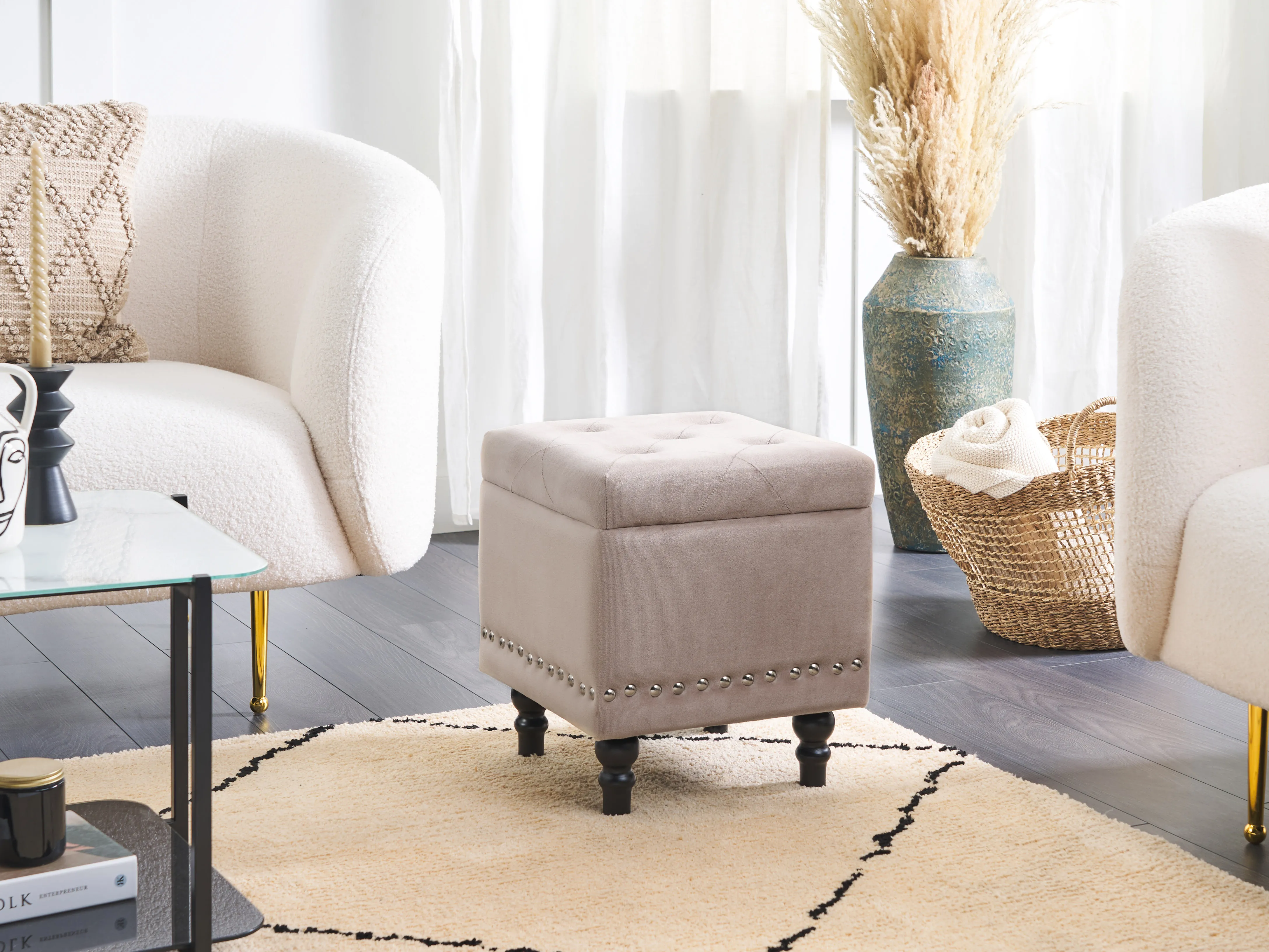 Storage Pouffe LORETTO Velvet Beige