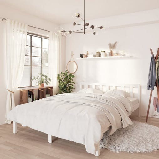 NNEVL Bed Frame White Solid Wood Pine 137x187 cm Double Size