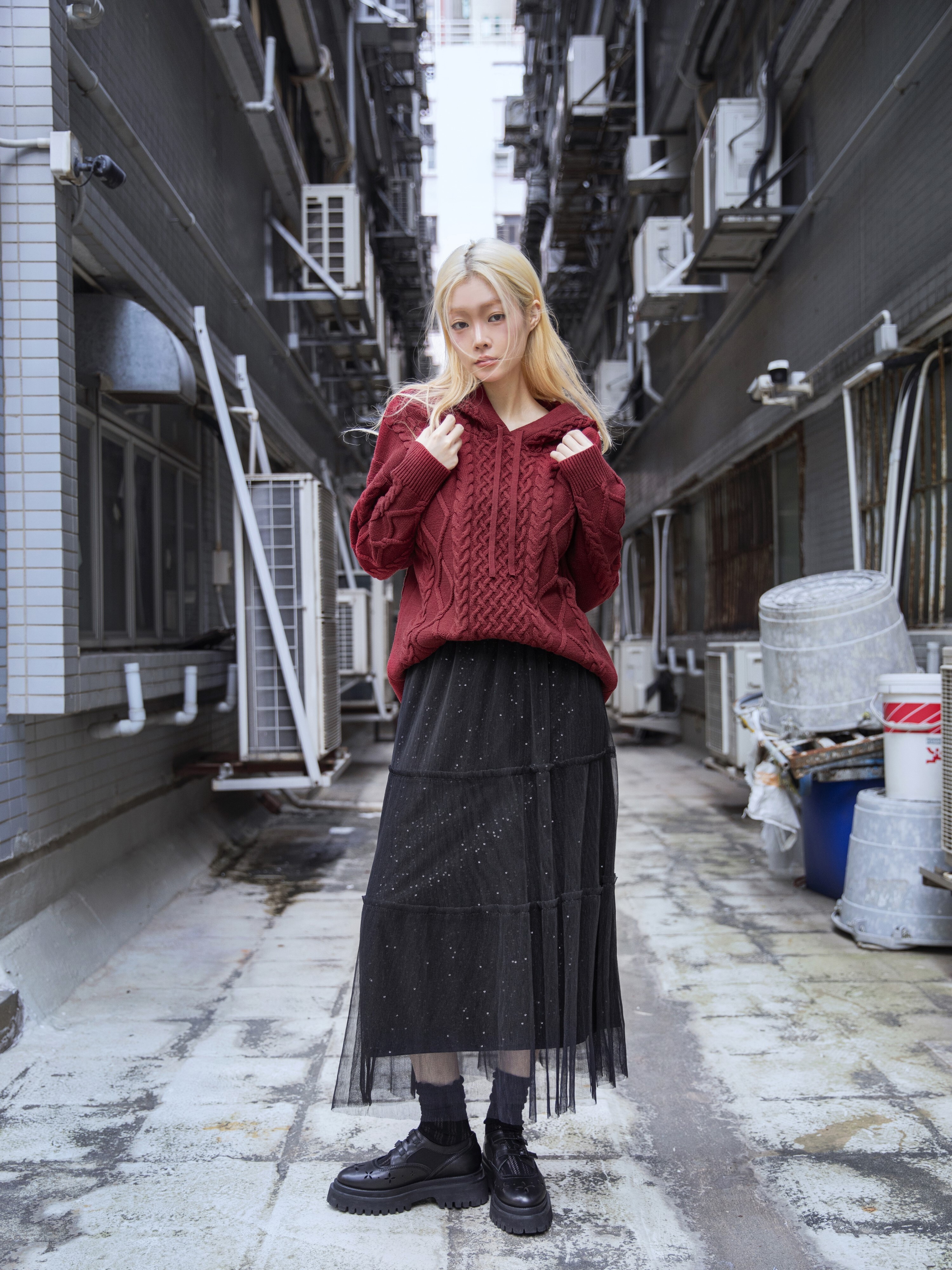Cable knit Hoodie - 25WRT239X