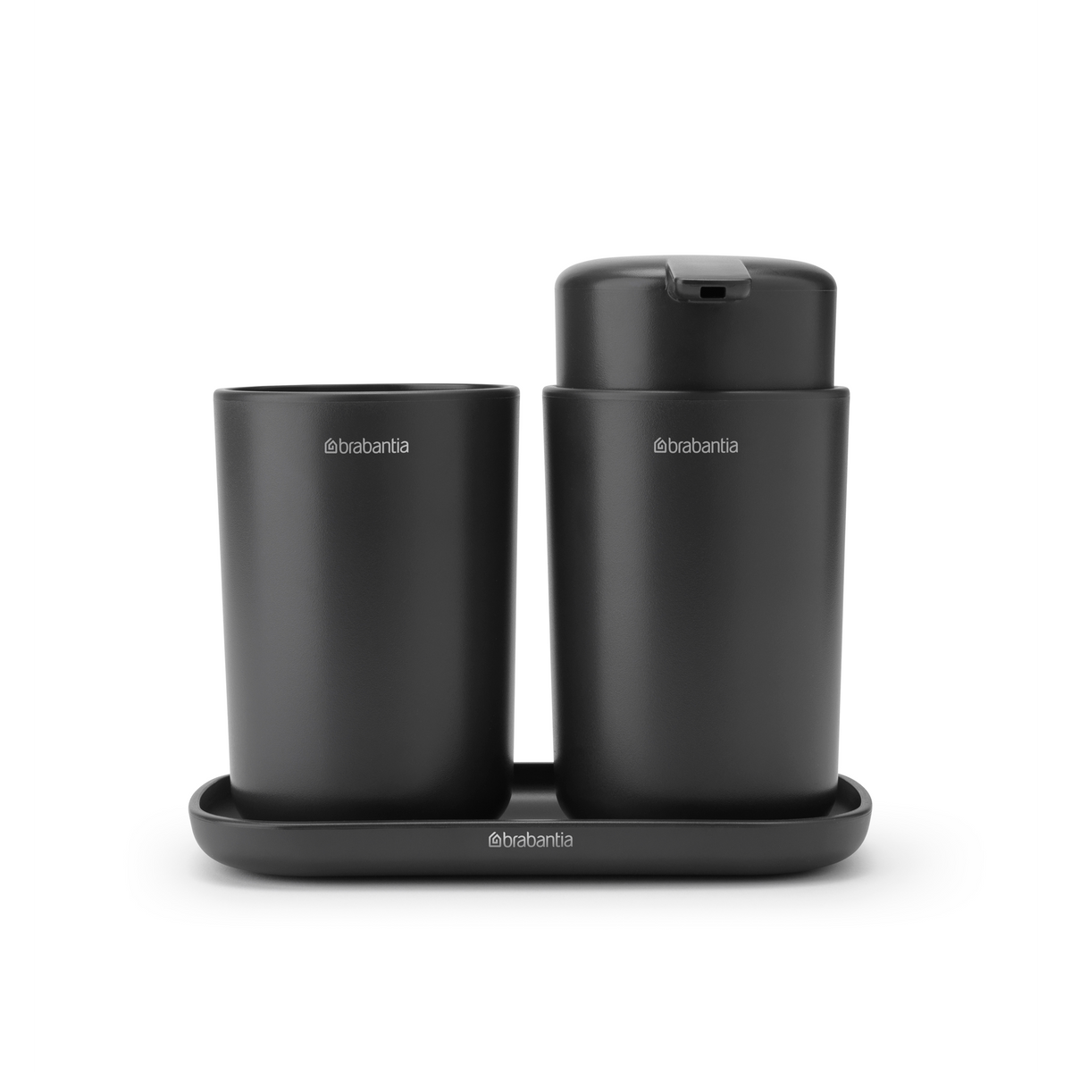 Brabantia ReNew Badkameraccessoire-set, zeepdispenser, tandenborstelhouder en schaal - Dark Grey