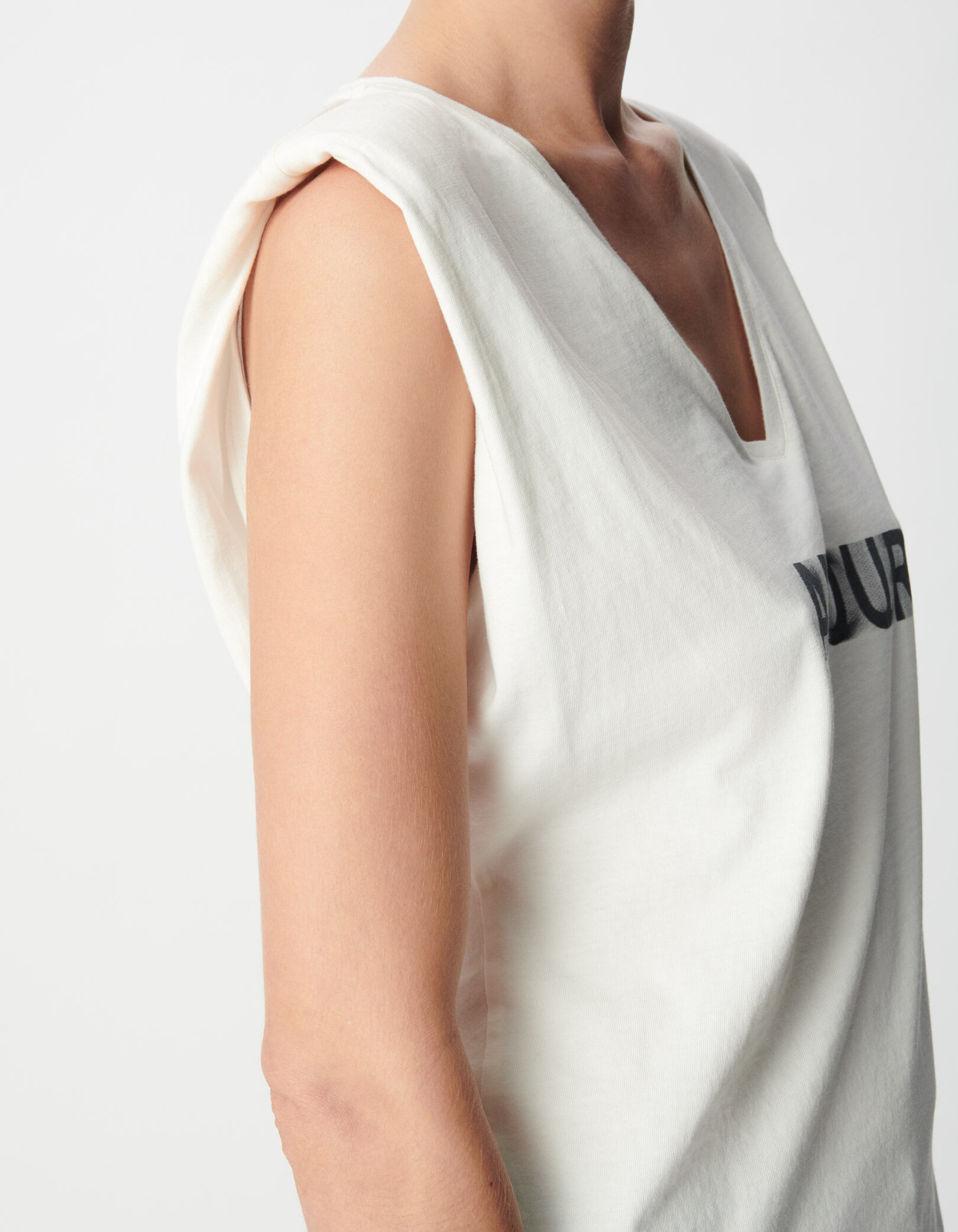 Tee-shirt blanc coton bio message épaulettes Femme