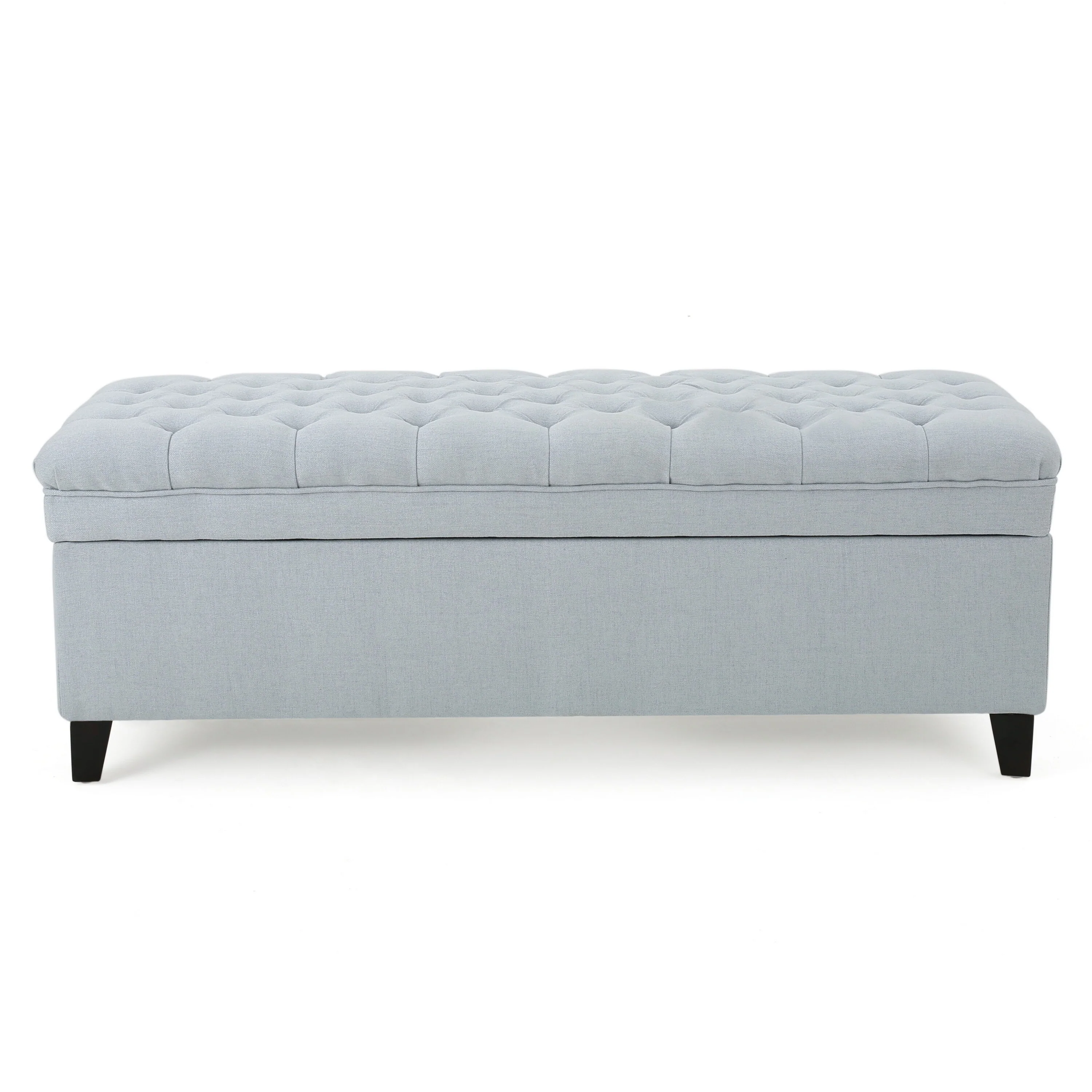 Rhya Storage Ottoman Bench, Light Blue Fabric, Black Wood, 50 Inch