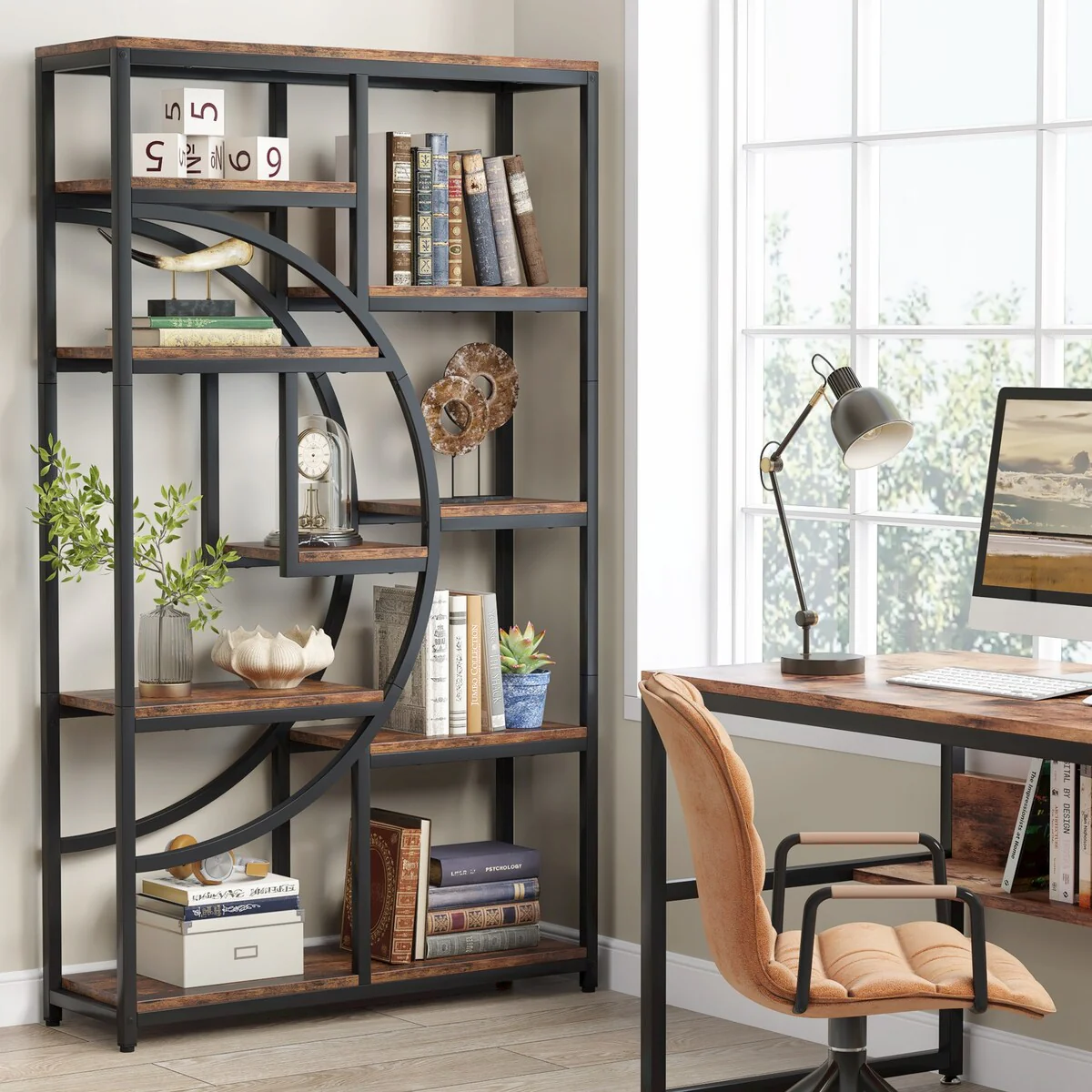 Bookshelf 5 Shelf Bookcase, Industrial Etagere Bookcase with 8-Open Storage Shelf