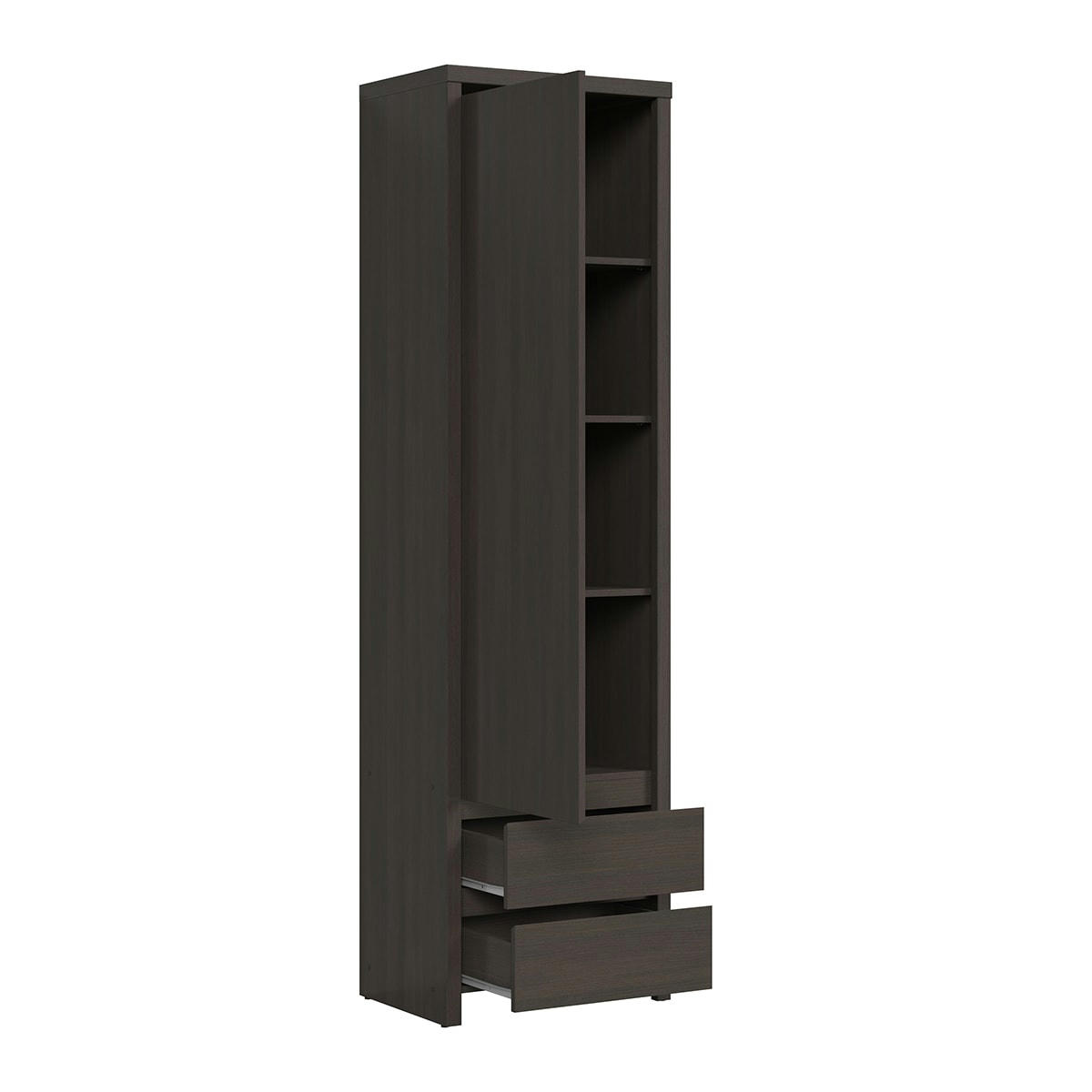 - Armoire colonne 1 porte 2 tiroirs panneaux agglomérés naturel foncé