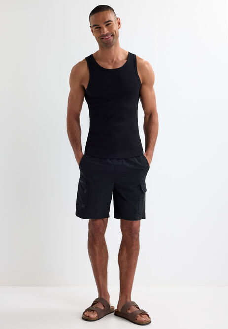 Mens Black Ribbed Vest
