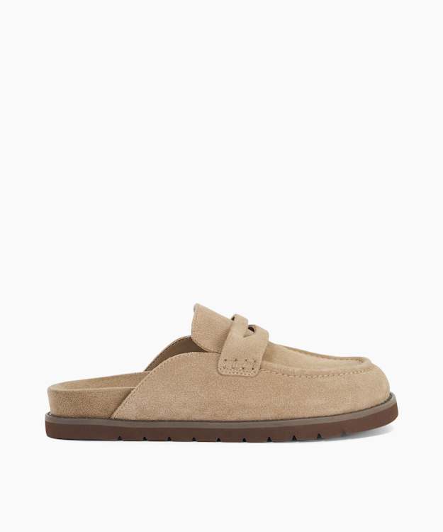 Goldens Taupe - Suede Backless Mule Loafers