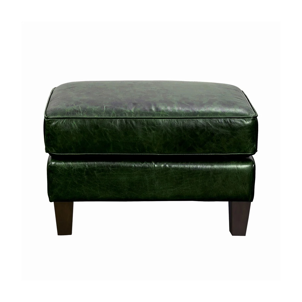 Essex Distressed Green Top Grain Leather Upholstered Ottoman