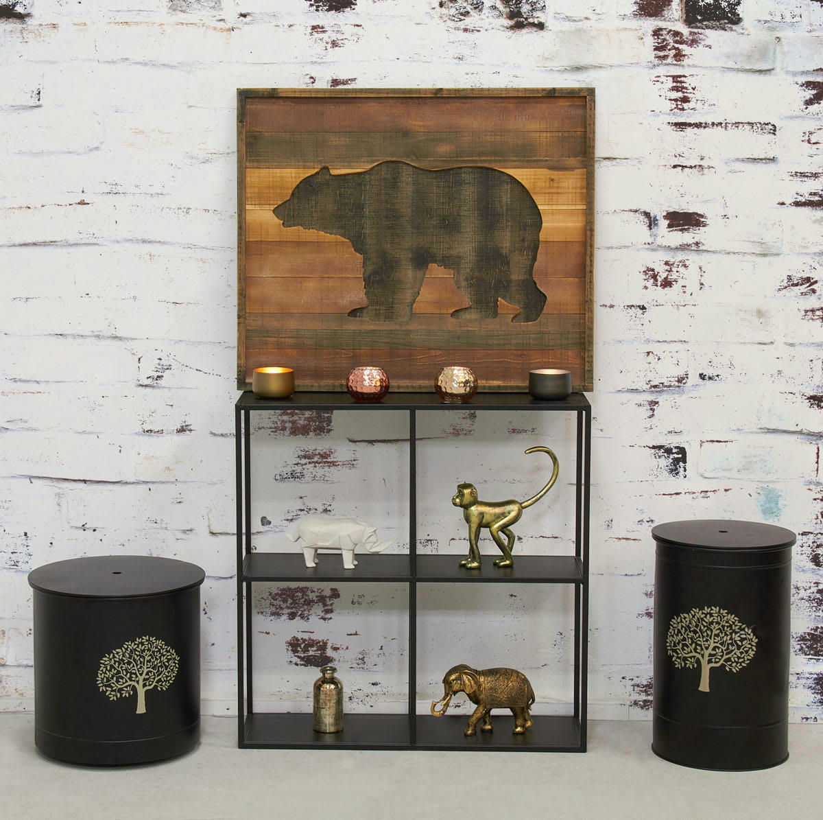 - Coffre à pellets en métal noir métal noir arbre