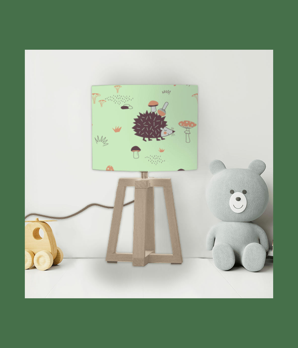 ENFANT - Abat-jour chevet enfant Hérisson Vert Pastel D: 25 x H: 20
