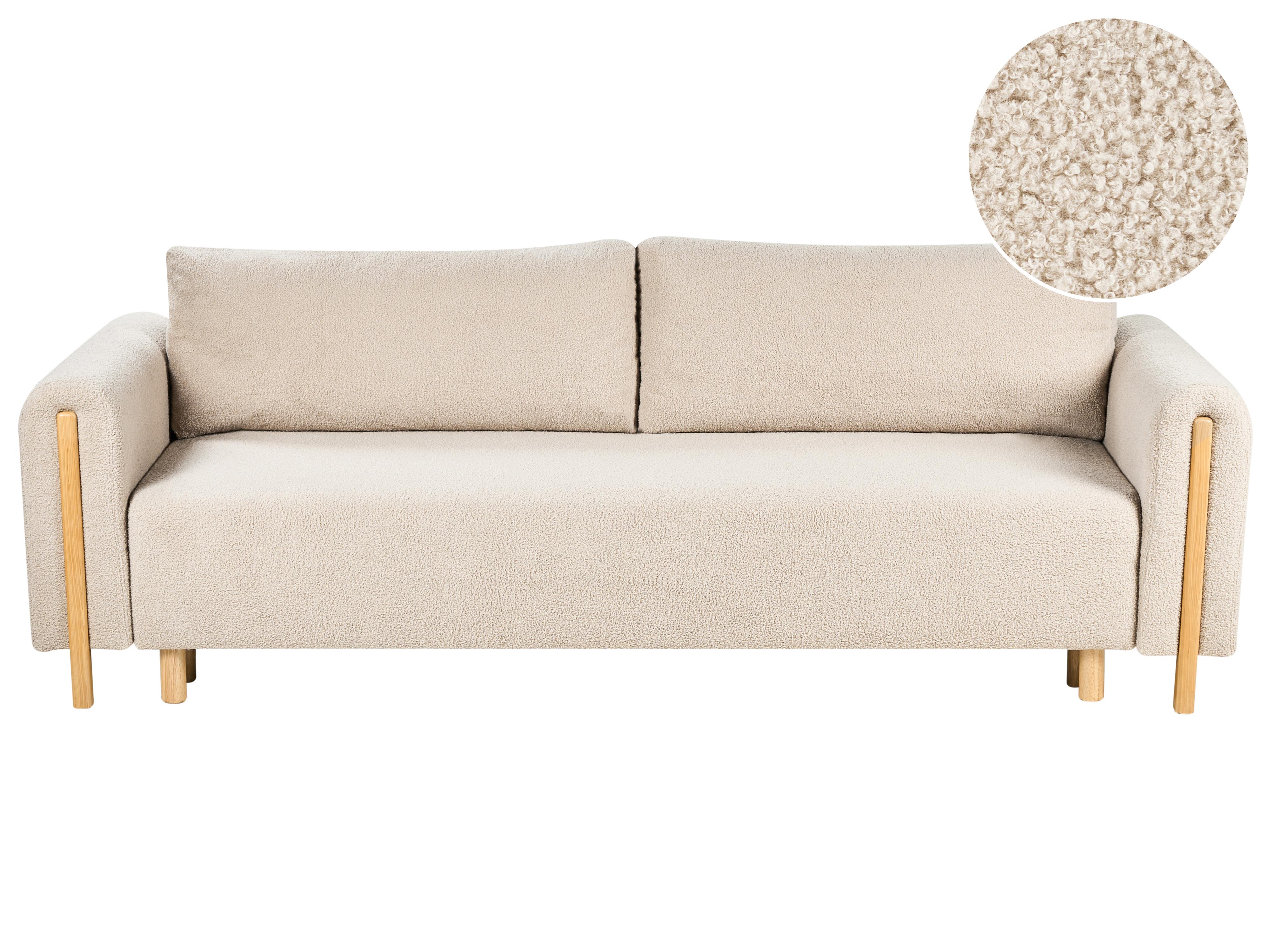 Sofa Bed 3 Seater KVAM Boucle Light Beige with Storage