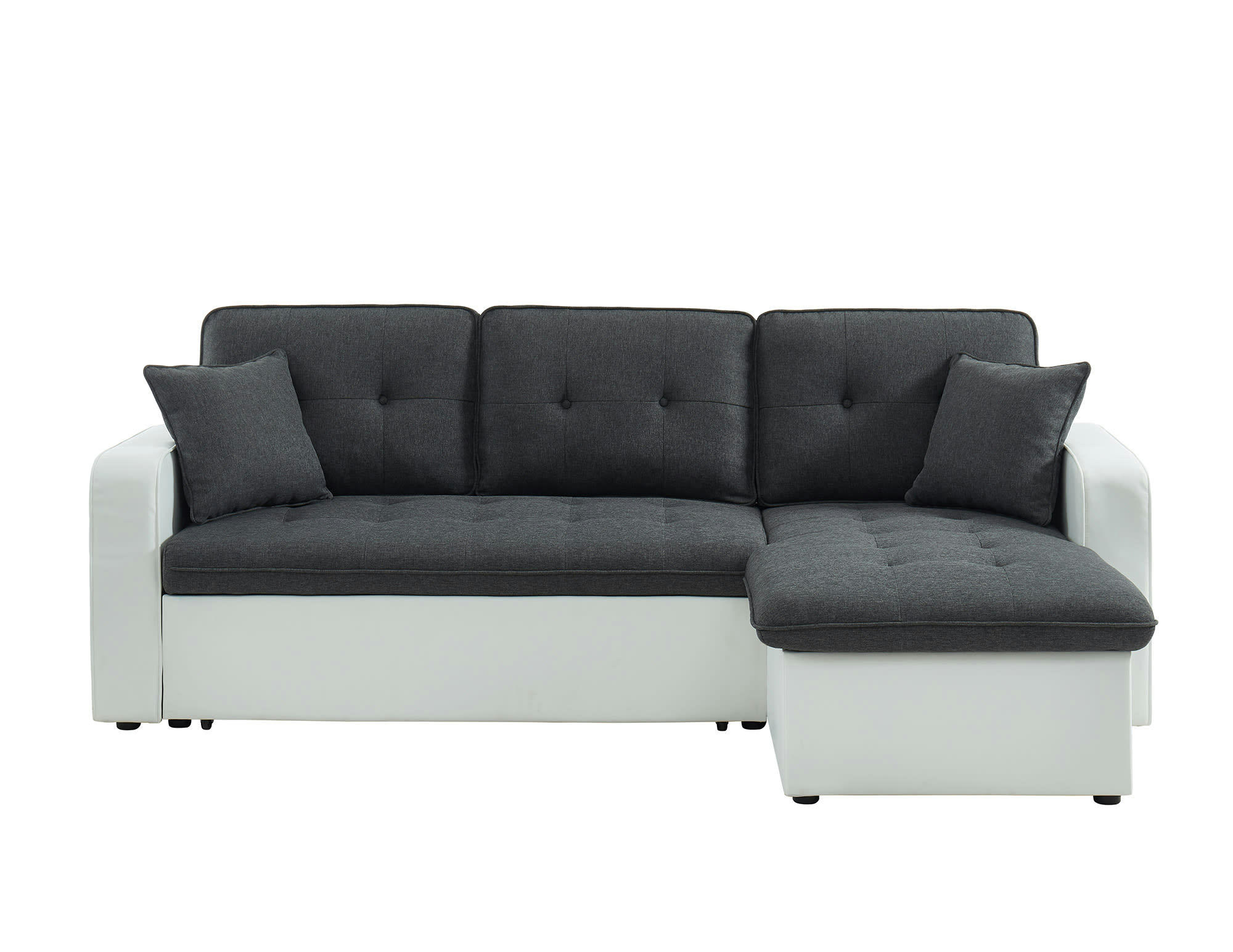 CANVAS - Canapé d'angle convertible en tissu 4 pl gris et blanc