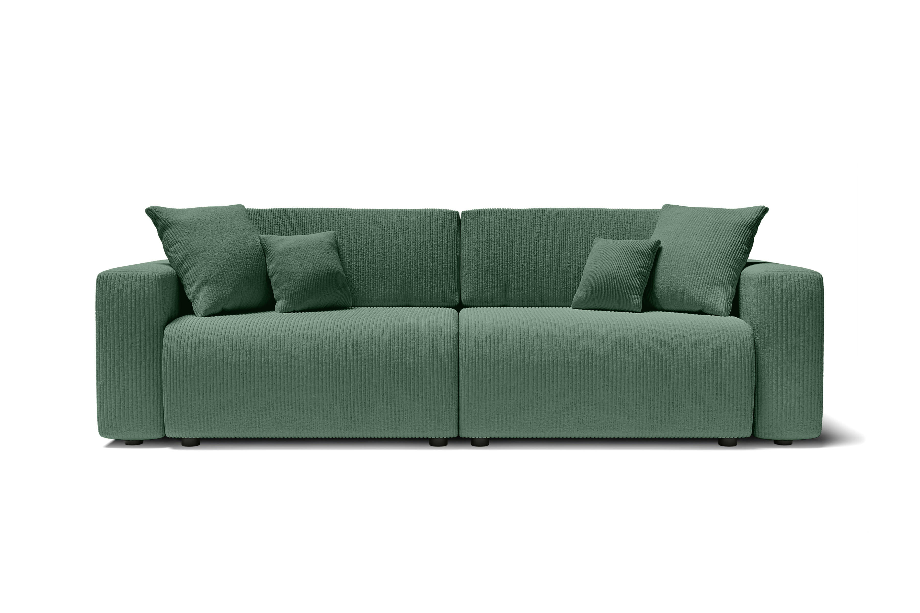 LEO - Canapé droit convertible en velours côtelé 3 places vert