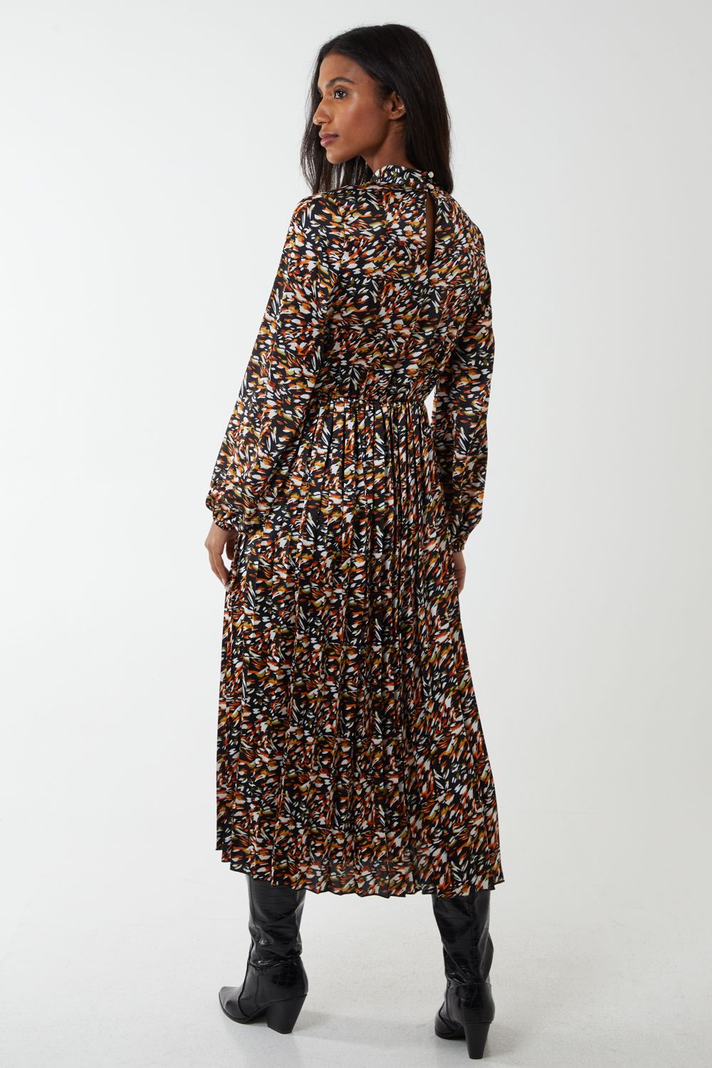 Blue Vanilla Abstract Animal Print High Neck Blouson Dress