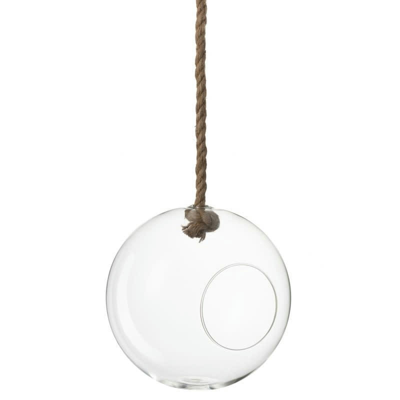 BOULE - Terrarium boule en verre transparent et corde H60cm