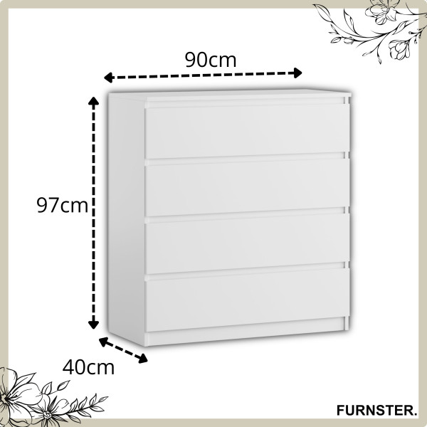 Komoda BASIC 4 szuflady – Biała | 90x97x40 cm