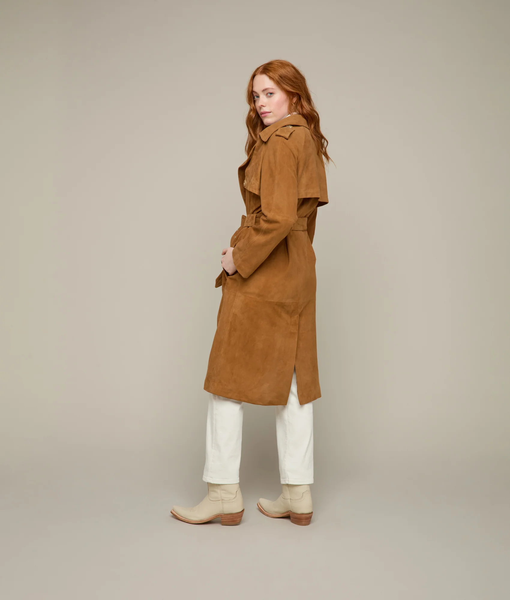Suellen Suede Trench Coat - Caramel