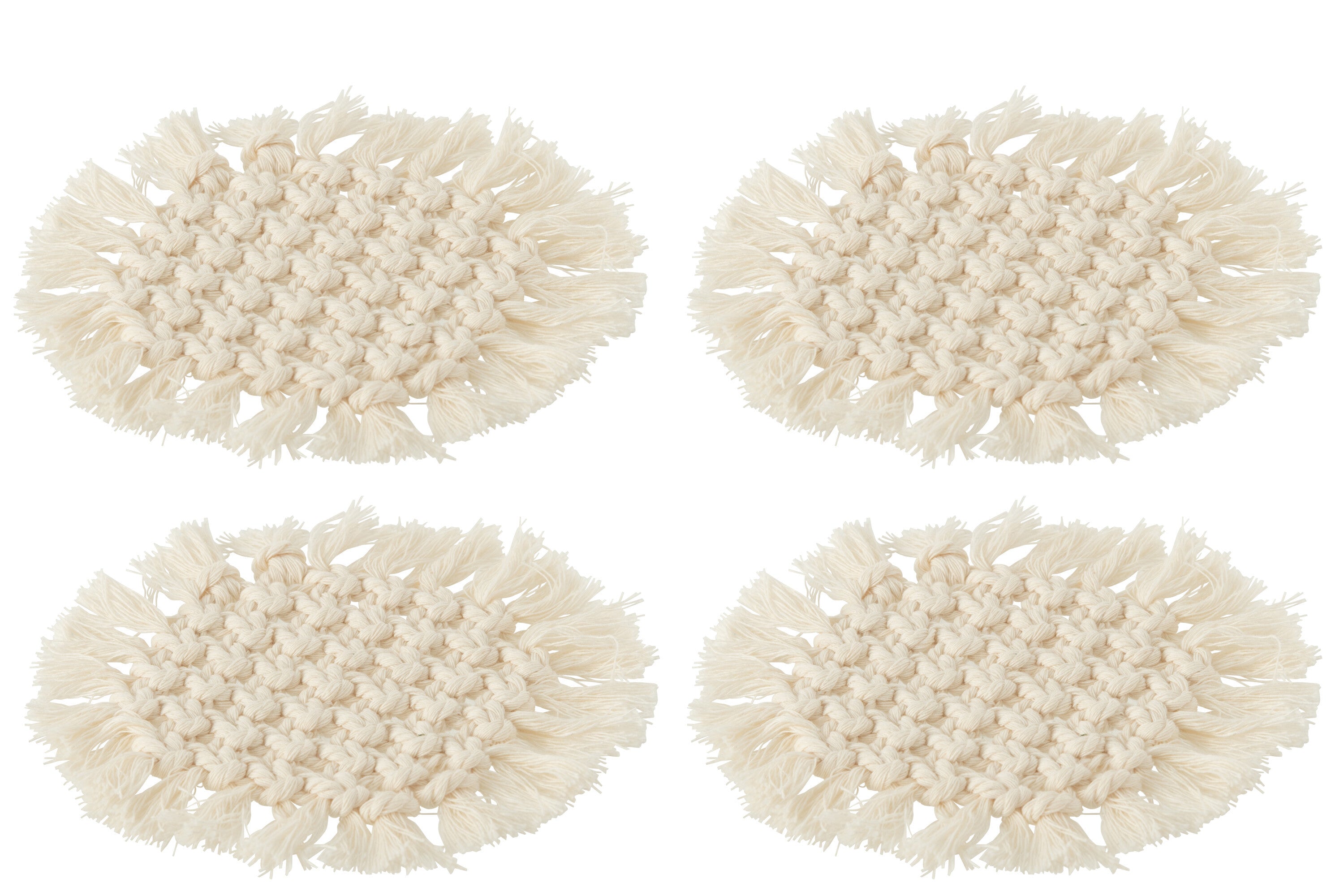 J-Line onderzetter Rond Macramé - polyester - beige - 4 stuks