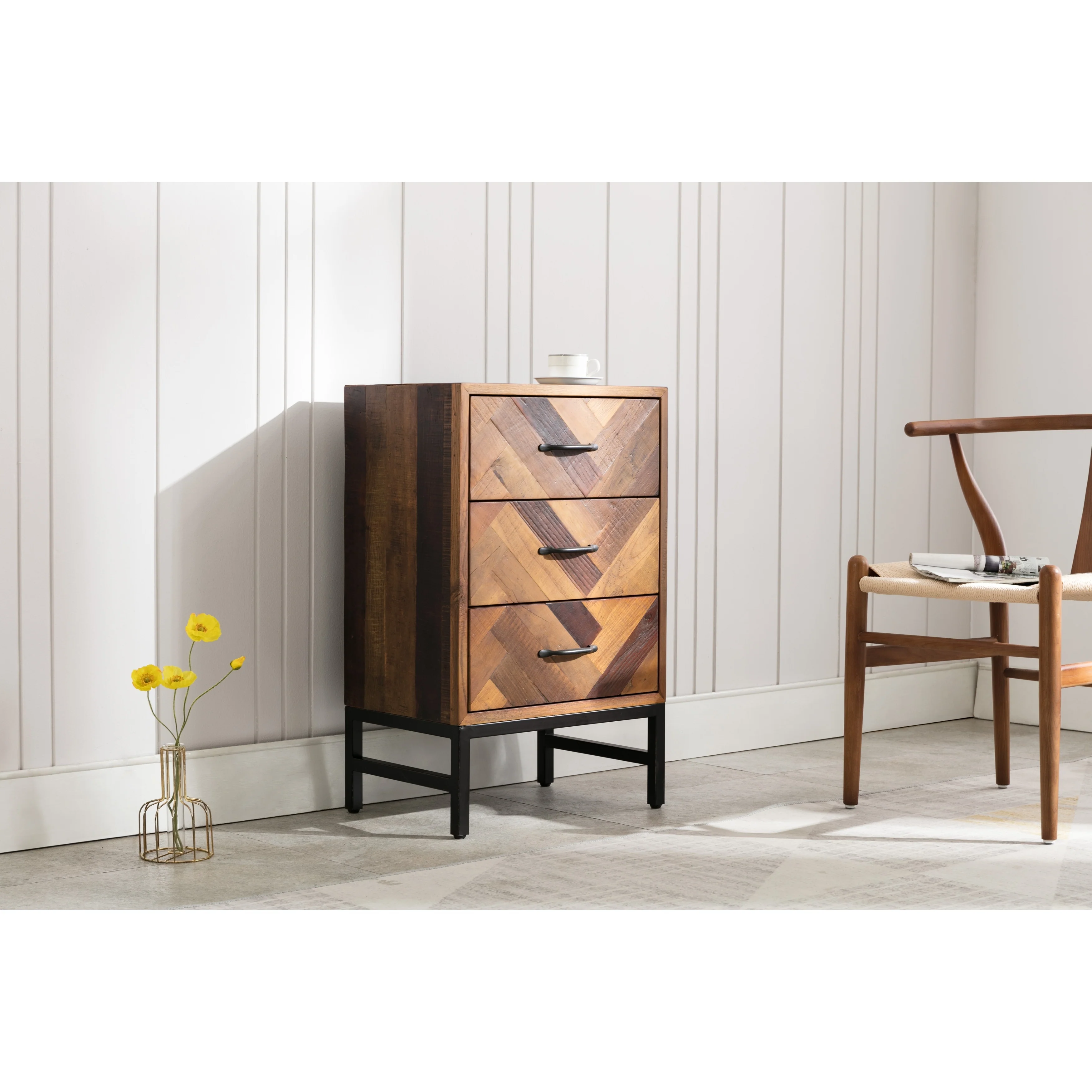 Benton Oak Wood 3 Drawer Nightstand