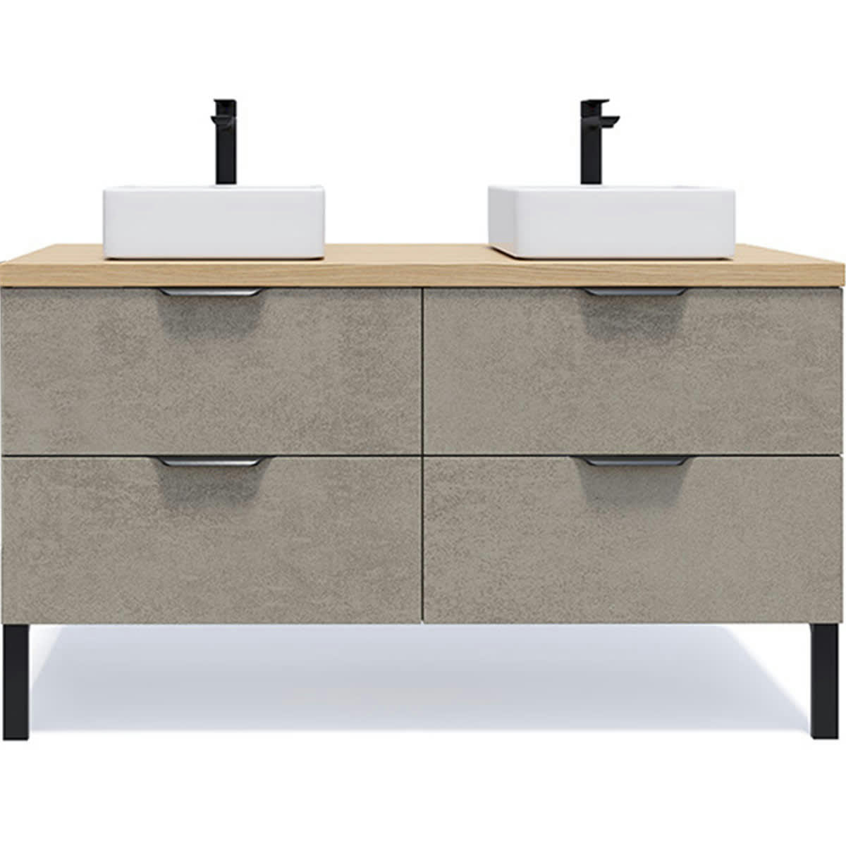 SOHO - Meuble salle de bain 2 vasques posées 140cm 4 tiroirs Béton